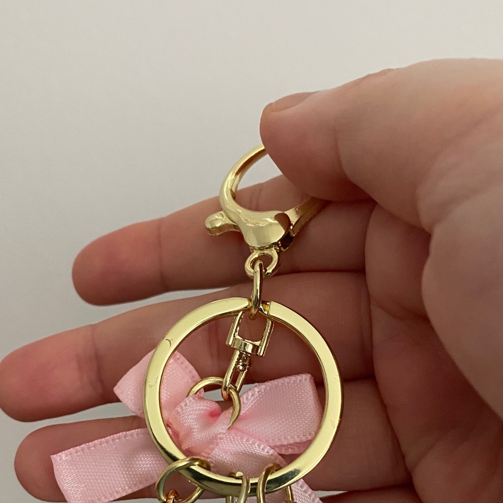 Colorful Macaron Keychain with Pink Bow - Picture 6 of 6